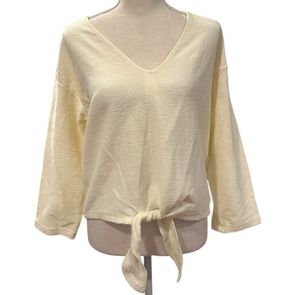 Madewell Texture & Thread Size M Long Sleeve Tie-Front Top in Antique Cream NWT - Picture 2 of 10